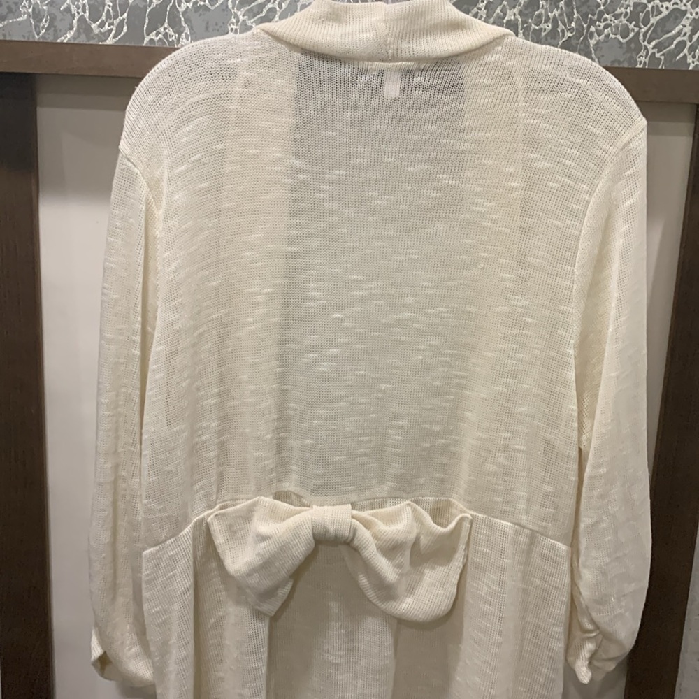 BongoPlus Cardigan Sz 2X NEW cream color open front Back Bow All Seasons Sweater - Picture 3 of 6